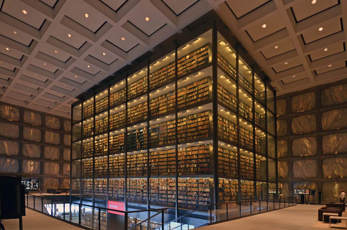 Inside of the Beinecke rare book and manuscript library.